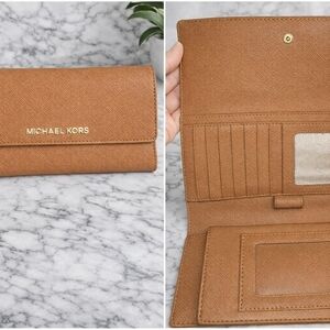 Michael Kors Cognac Saffiano Leather Tri-Fold Wallet